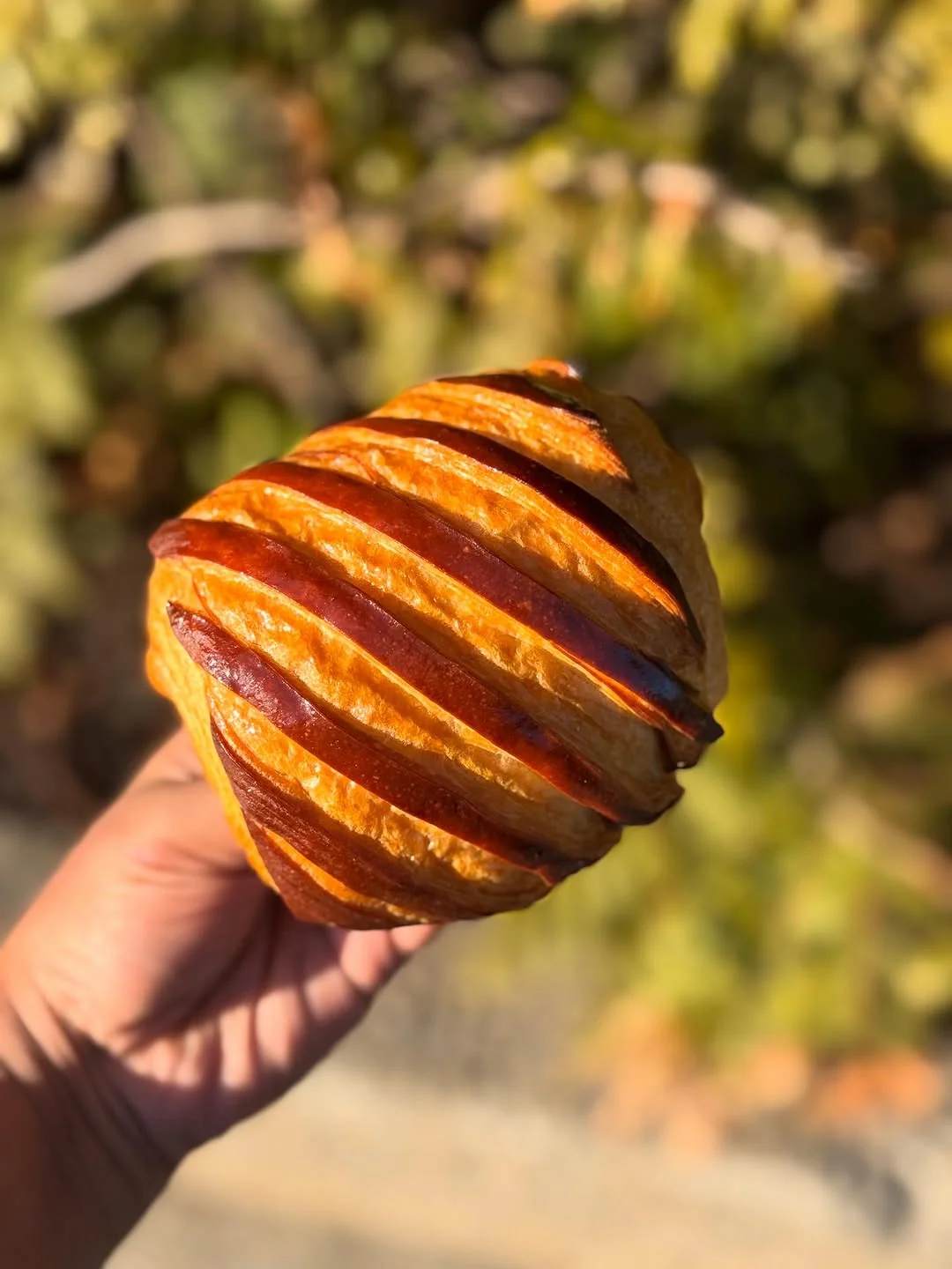 Pain au Chocolat Burnished — crackle-glazed dark amber croissant with Valrhona batons